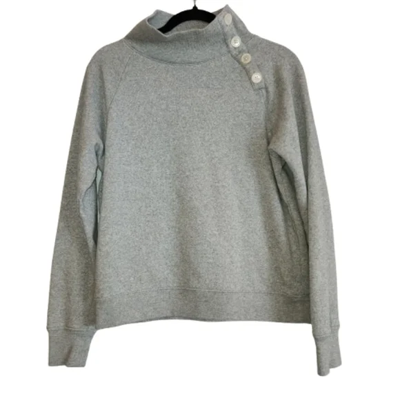J. Crew Factory Light Gray Button Detail Mock Neck Sweatshirt Size S Super Soft - Picture 2 of 7
